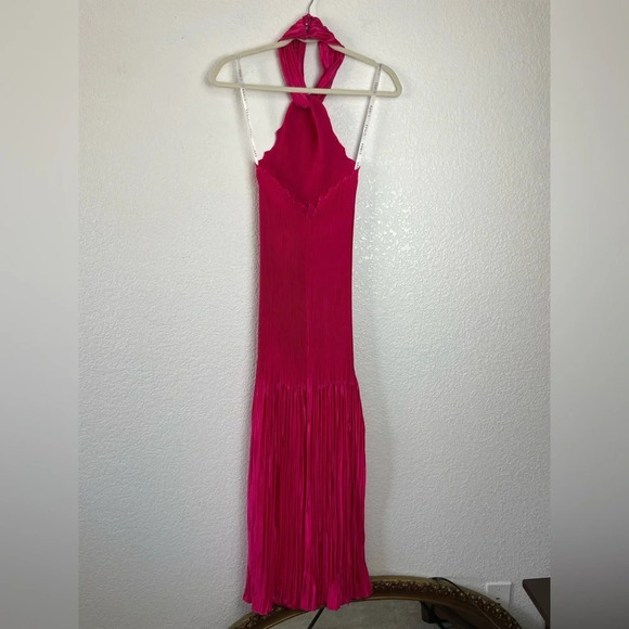 NWT L’idee Soirée Pleated Halter Neck Side Slit Gown Size AU8/US4 Hot Pink - Picture 6 of 10